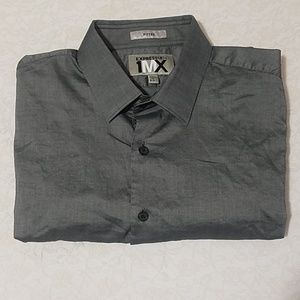 Express 1MX Fitted Charcoal Gray Mens Dress Shirt Large